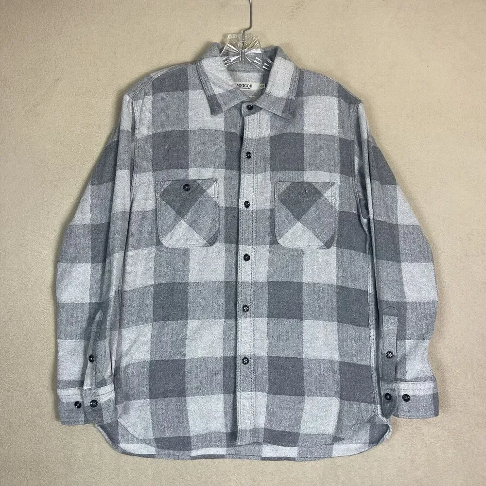 Omnigod Shirt‎ Mens 2 Gray Plaid Flannel Long Sleeve Cotton Made In Japan
